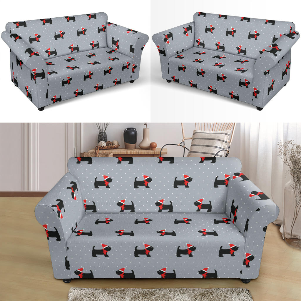 Scottish Christmas Themed Terriers Print Design LKS3018 Loveseat Couch Slipcover