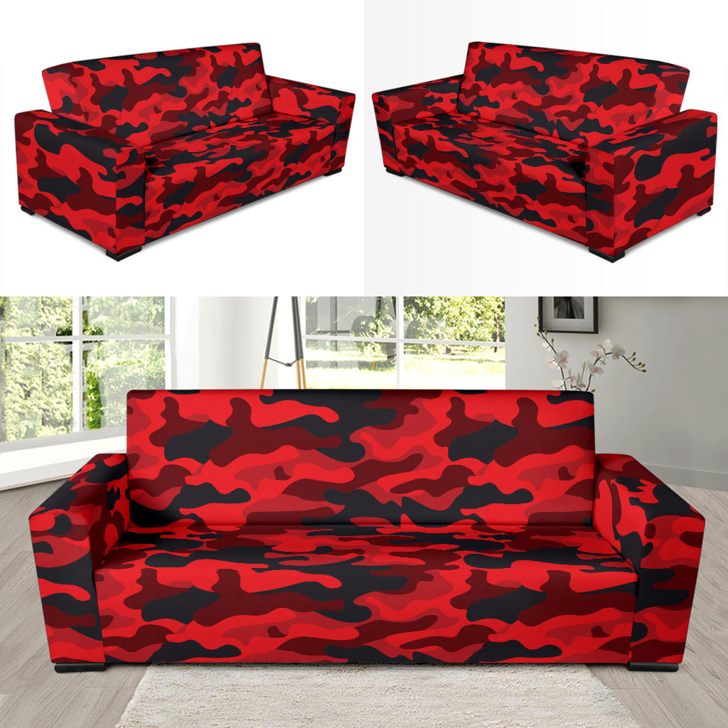 Camo Red Pattern Print Design 03 Sofa Slipcover