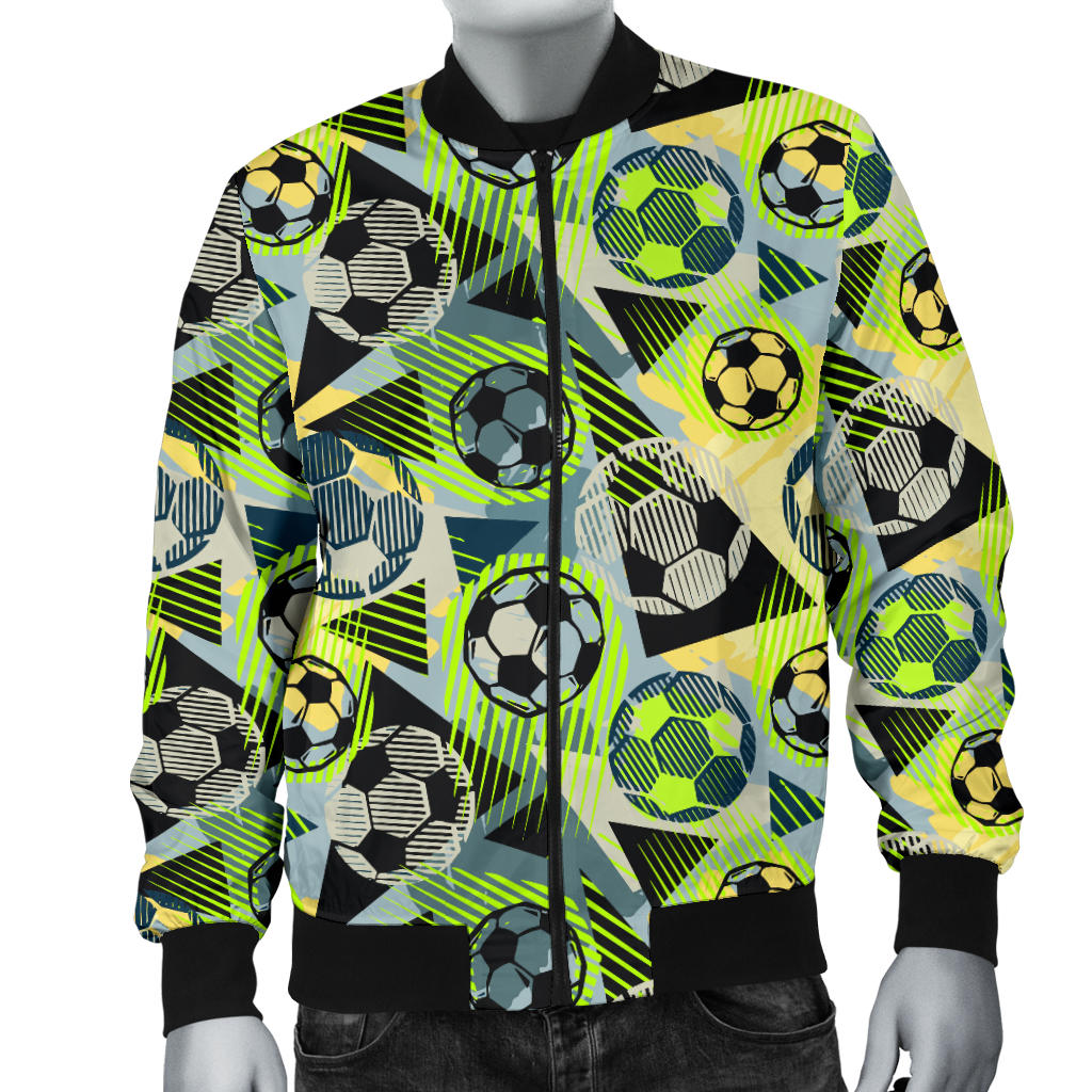 Soccer Ball Themed Print Pattern Men Bomber Jacket