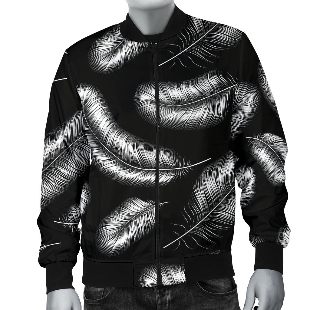 Feather Black White Design Print Men Bomber Jacket
