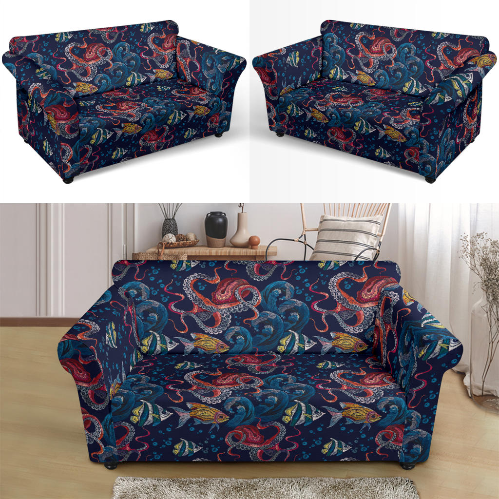 Underwater Giant Squid Print Design LKS302 Loveseat Couch Slipcover