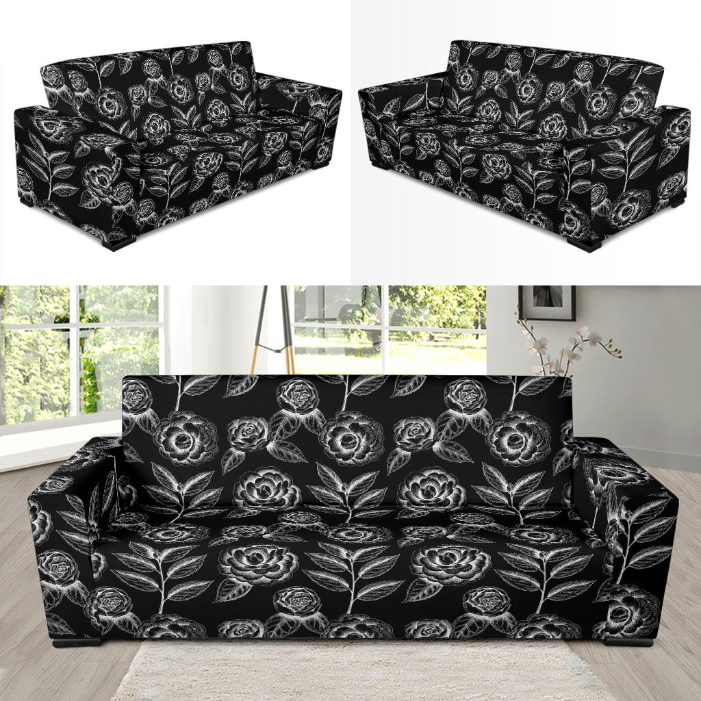 Camellia Pattern Print Design 02 Sofa Slipcover