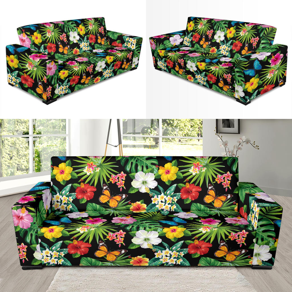 Hibiscus With Butterfly Print Design LKS305 Sofa Slipcover