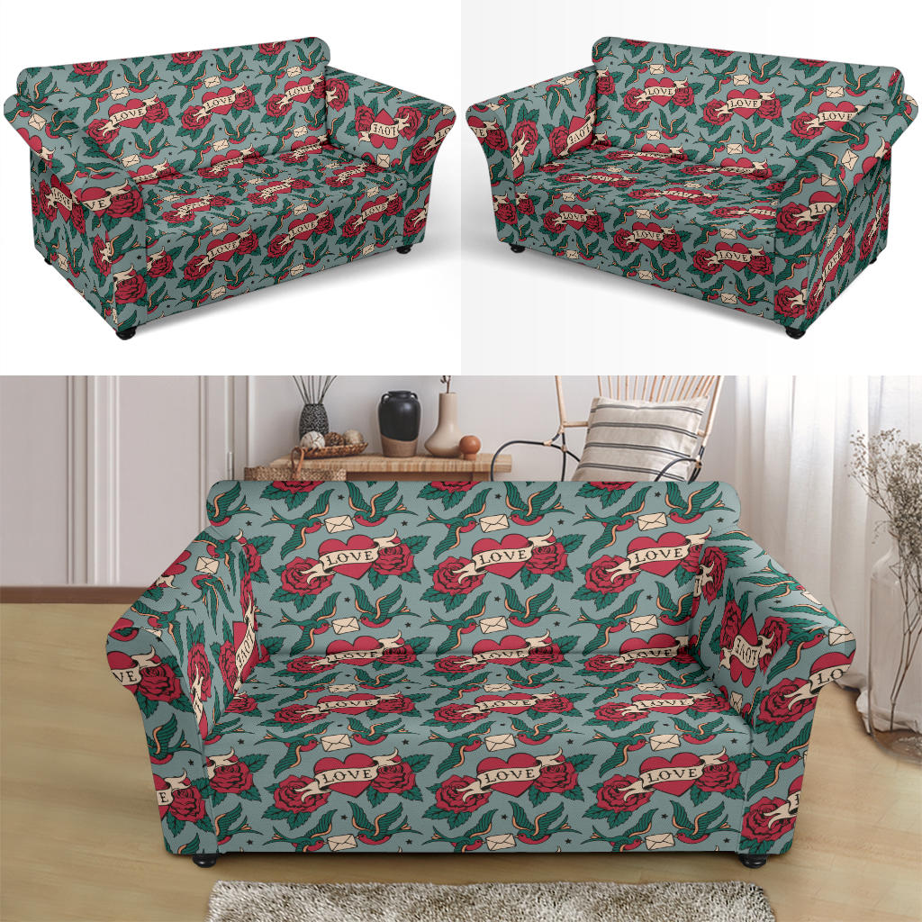 Tattoo Heart Print Design LKS301 Loveseat Couch Slipcover