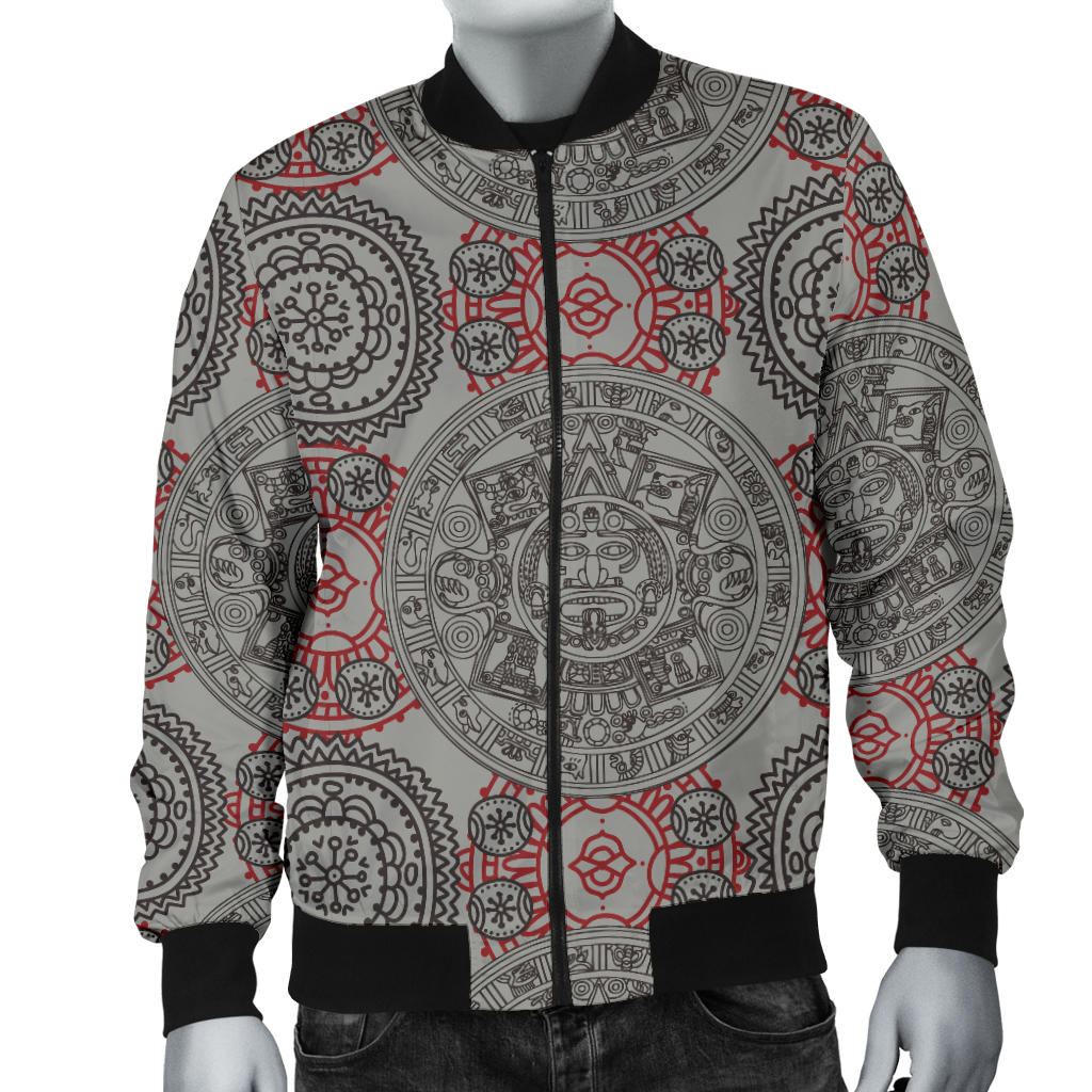 Calendar Aztec Style Print Pattern Men Bomber Jacket