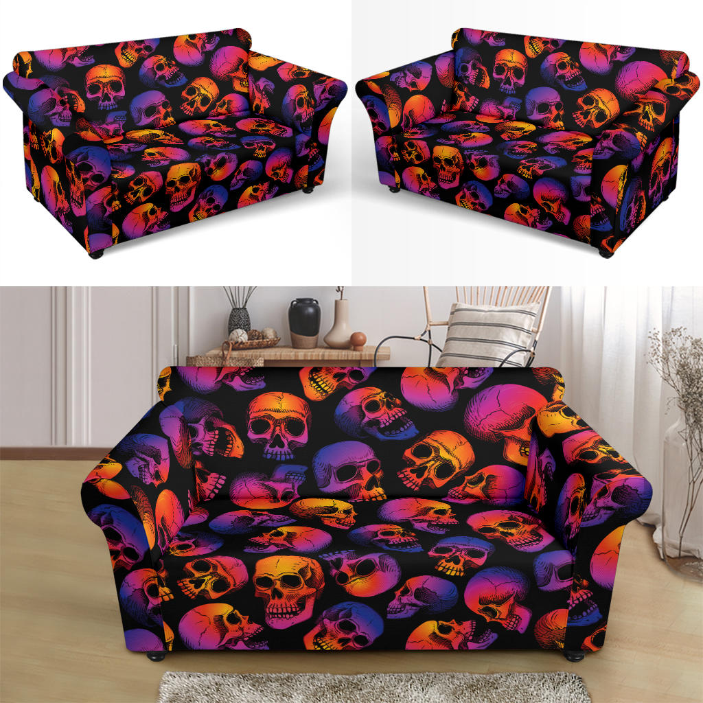 Skull Multicolor Print Design LKS3011 Loveseat Couch Slipcover