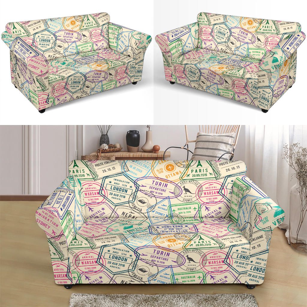 Travel Stamp Print Design LKS303 Loveseat Couch Slipcover