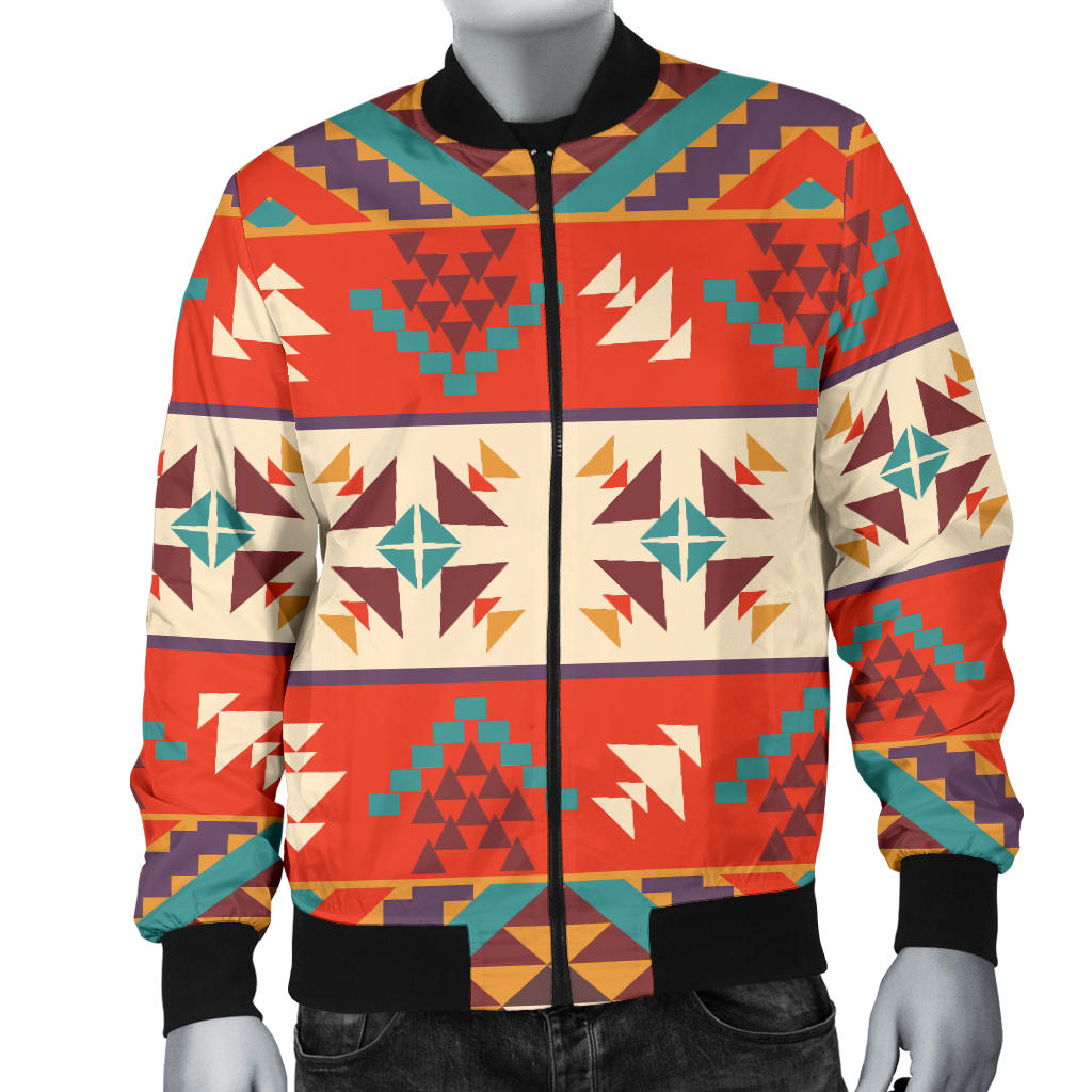Aztec Red Print Pattern Men Bomber Jacket
