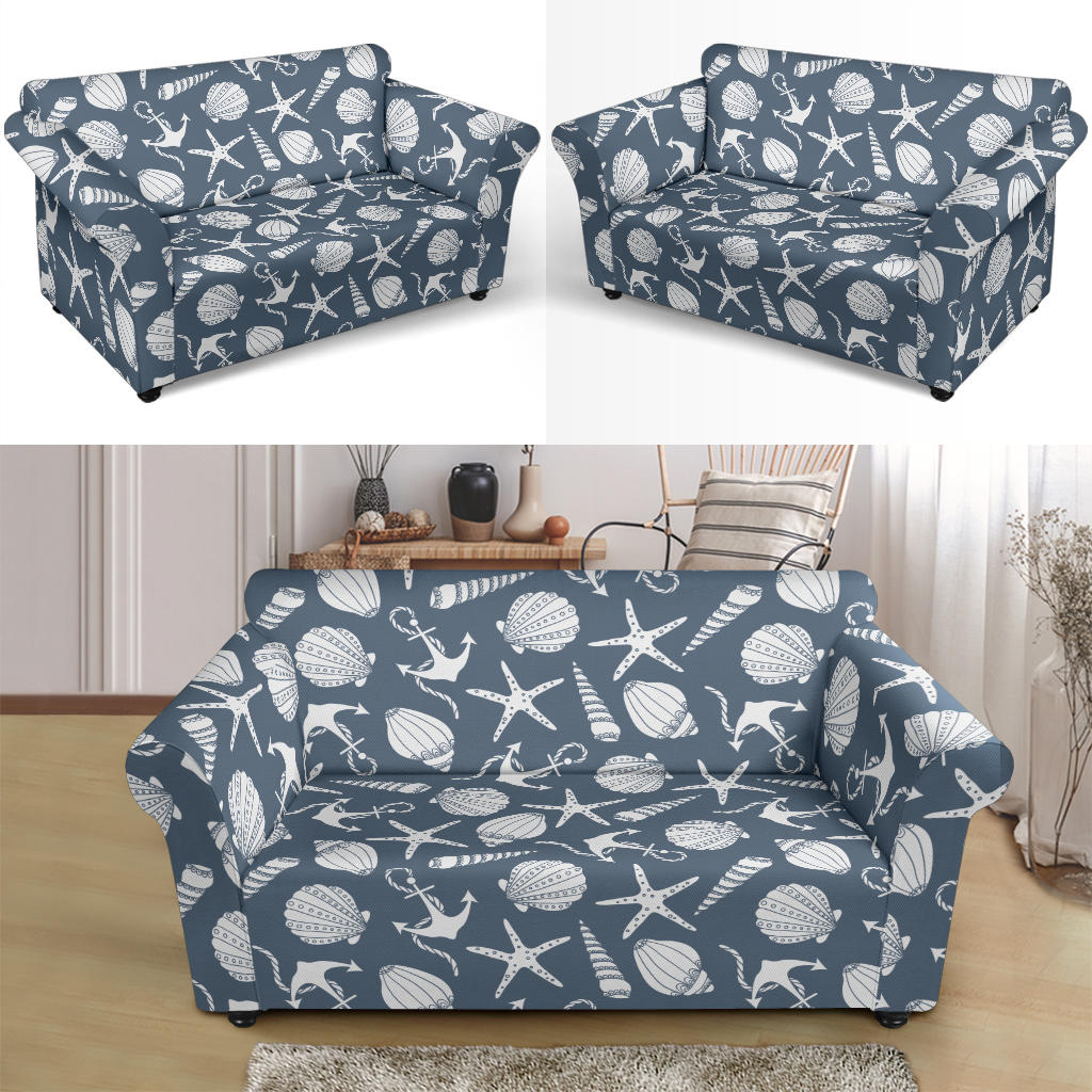 Seashell Print Design LKS306 Loveseat Couch Slipcover