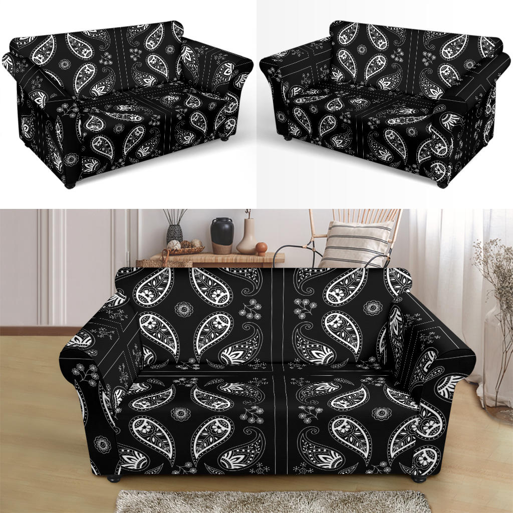 Bandana Paisley Black Print Design LKS308 Loveseat Couch Slipcover