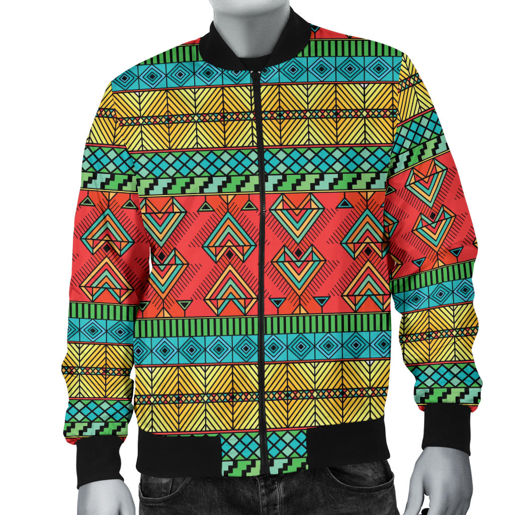African Colorful Zigzag Print Pattern Men Bomber Jacket