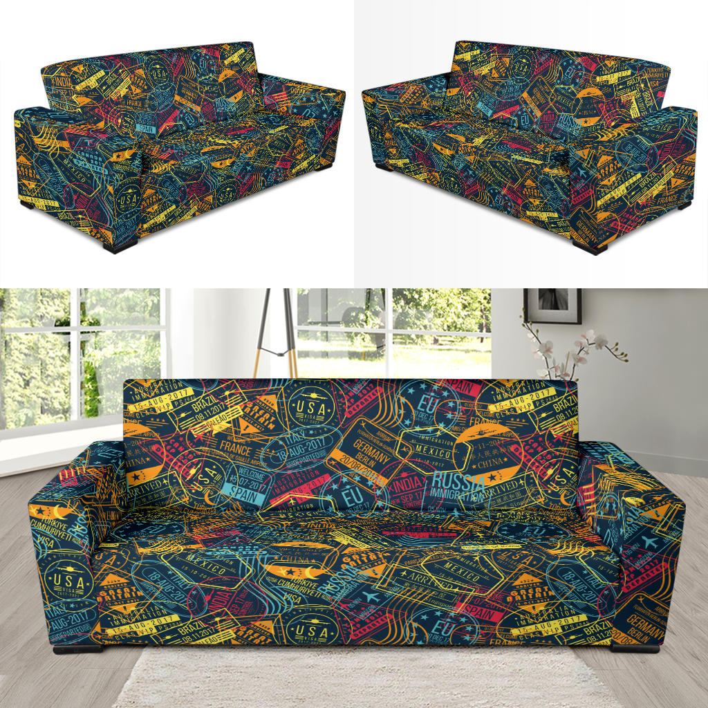 Travel Stamp Colorful Print Design LKS304 Sofa Slipcover