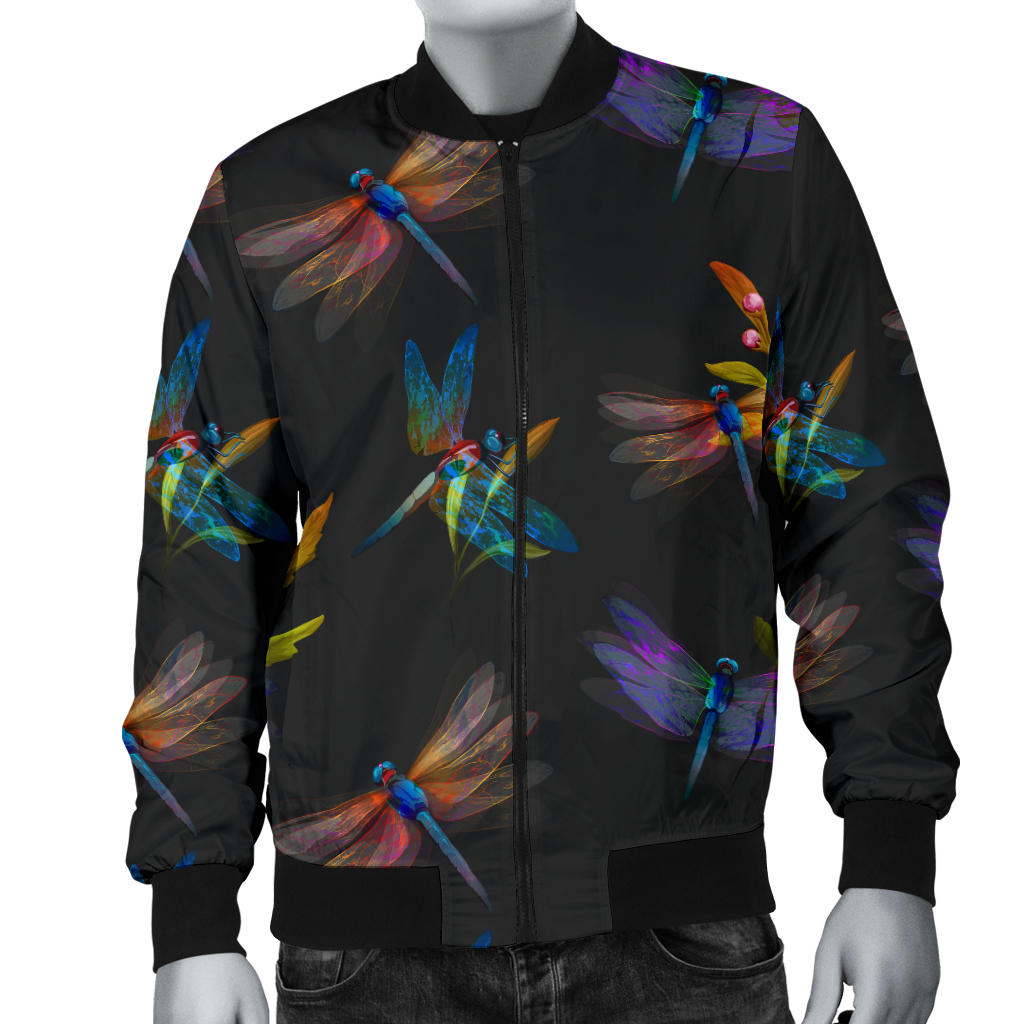 Dragonfly Colorful Realistic Print Men Bomber Jacket