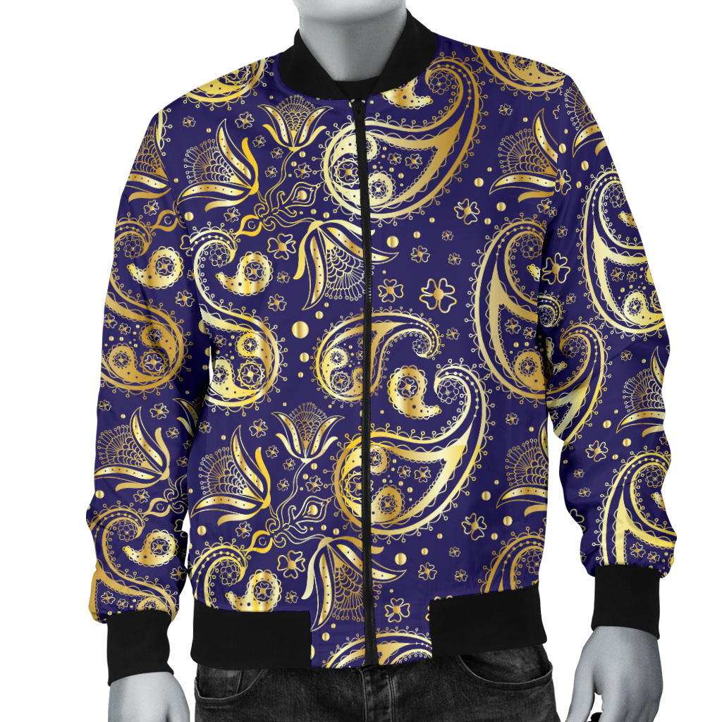 Paisley Blue Yellow Design Print Men Bomber Jacket