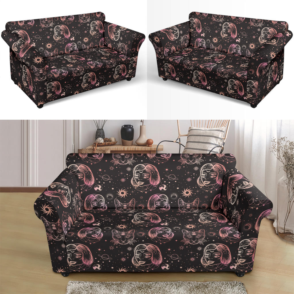 Third Eye Girl Cat Print Design LKS305 Loveseat Couch Slipcover