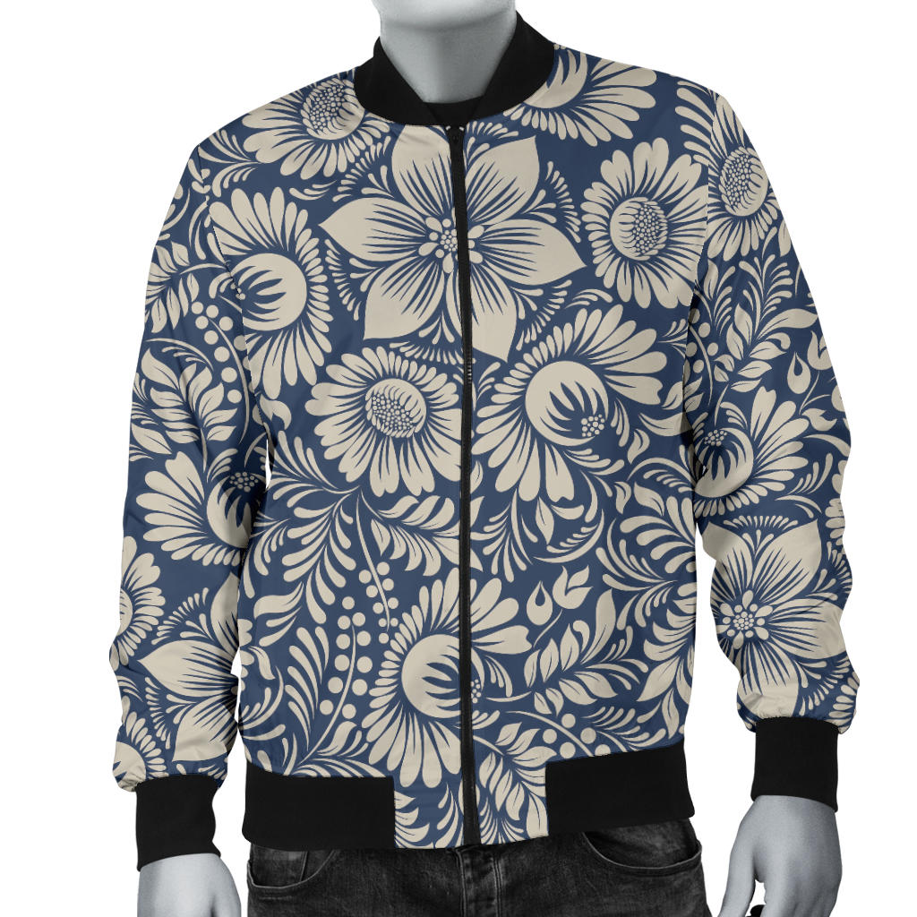 Elegant Floral Print Pattern Men Bomber Jacket