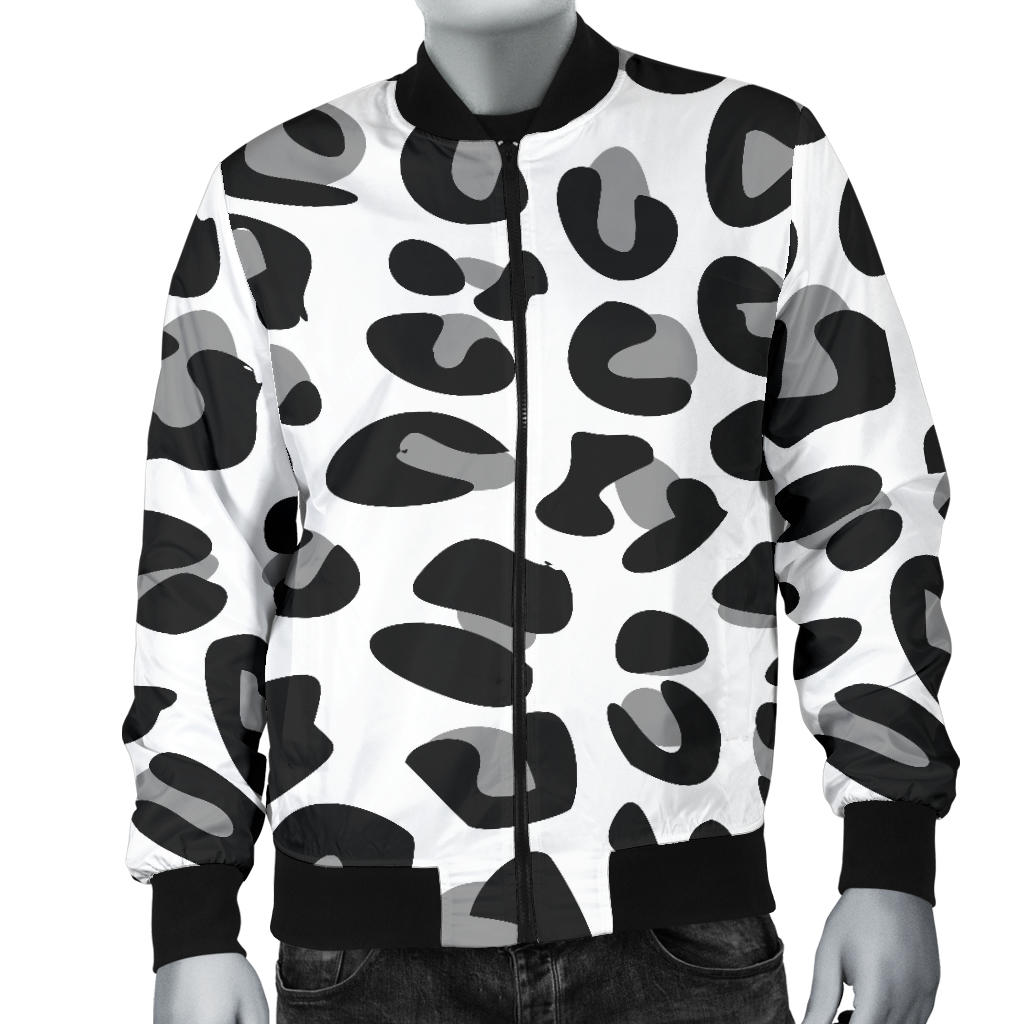 Snow Leopard Skin Print Men Bomber Jacket