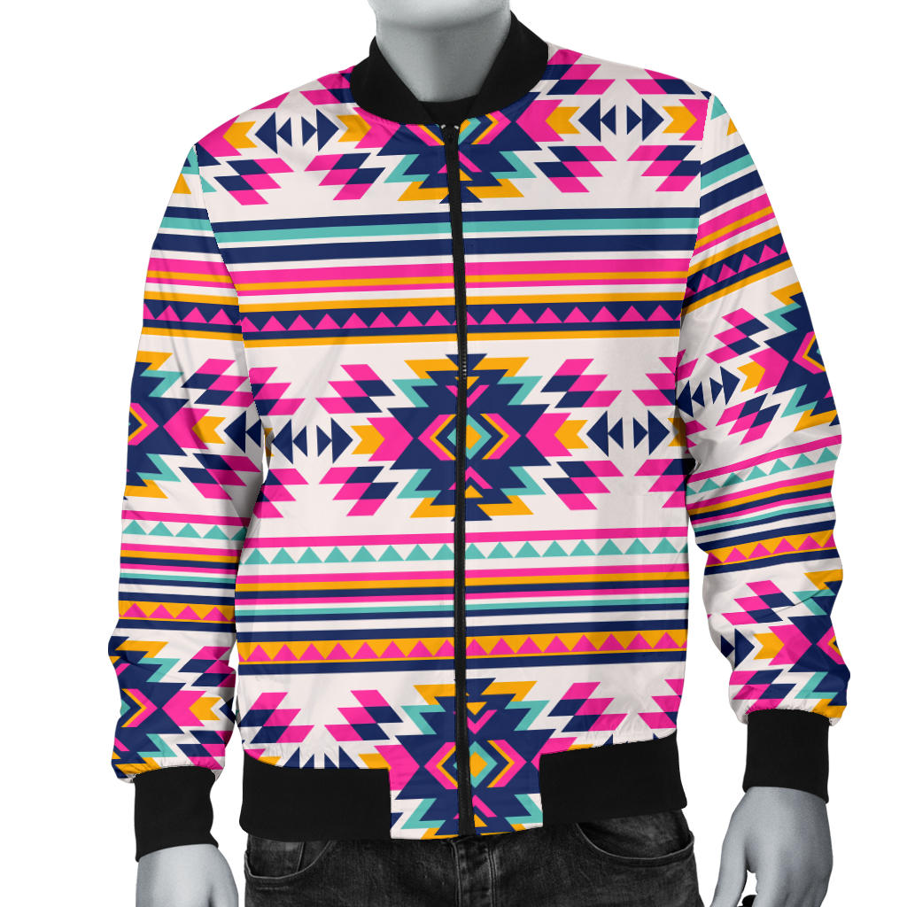 Indian Navajo Neon Themed Design Print Men Bomber Jacket