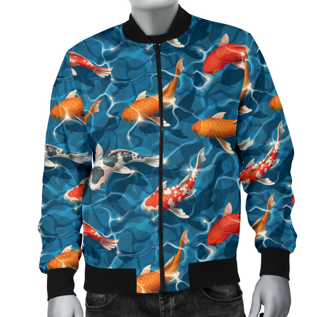 Koi Carp Water Design Themed Print Men Bomber Jacket