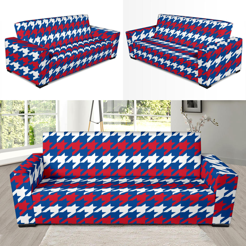Patriotic Houndstooth Pattern Print Design A02 Sofa Slipcover