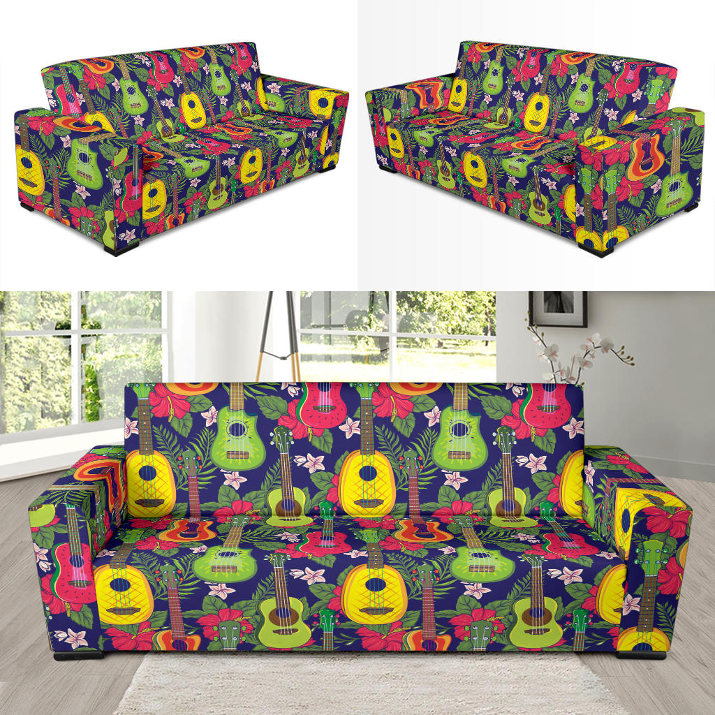 Ukulele Tropical Pattern Print Design 03 Sofa Slipcover