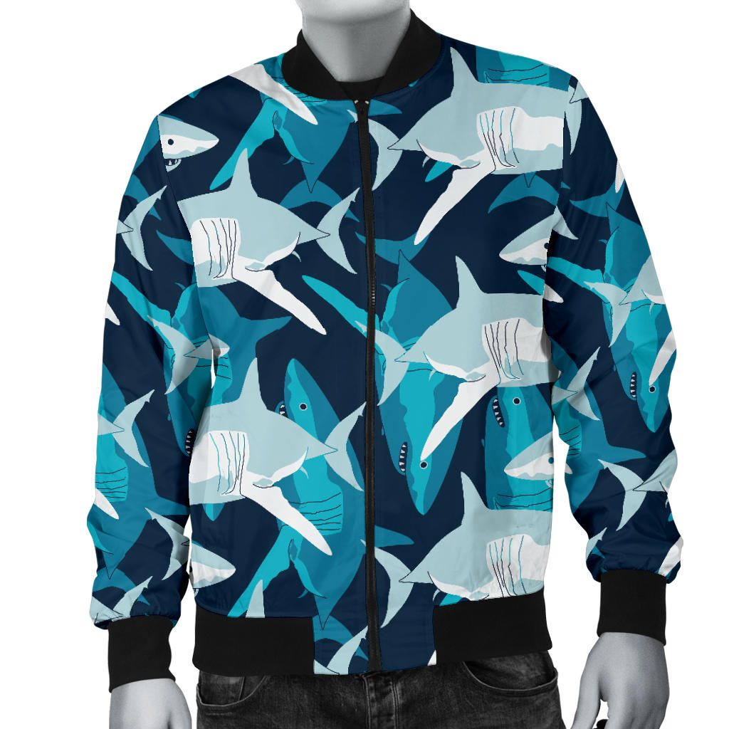 Shark Design Print Men Bomber Jacket