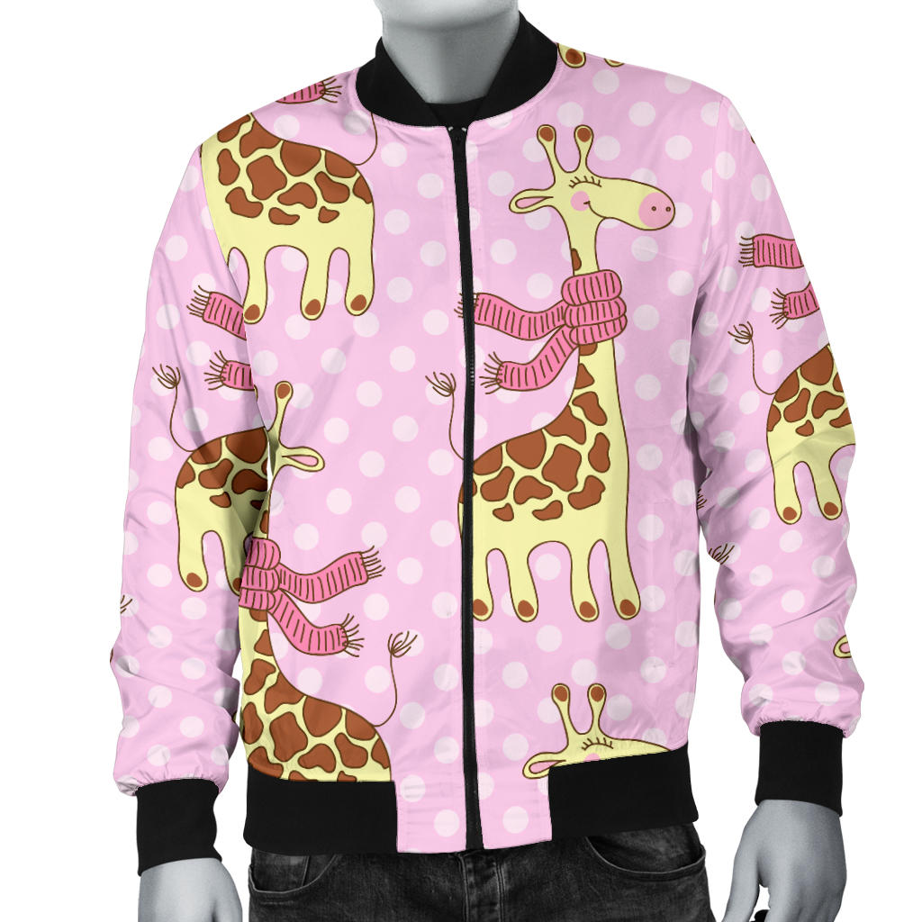 Giraffe Cute Pink Polka Dot Print Men Bomber Jacket