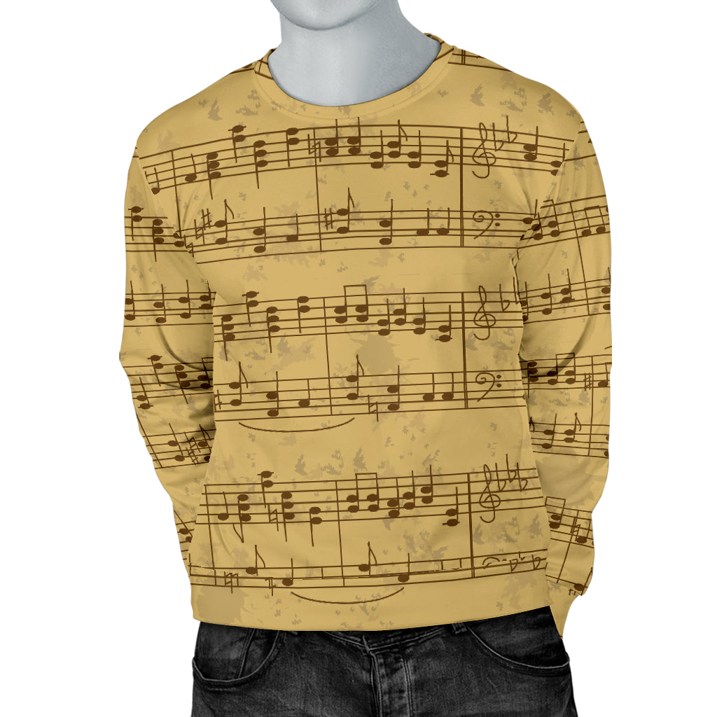 Music Note Vintage Themed Print Men Long Sleeve Sweatshirt