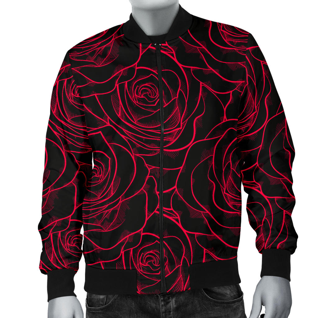Red Rose Design Print Men Bomber Jacket
