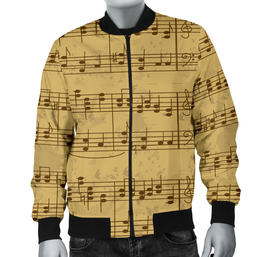 Music Note Vintage Themed Print Men Bomber Jacket