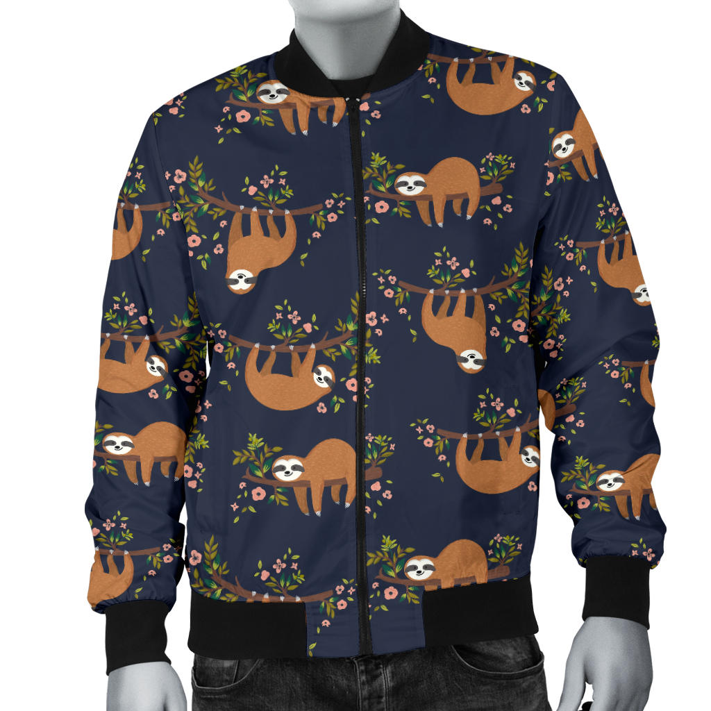 Sloth flower Design Themed Print Men Bomber Jacket