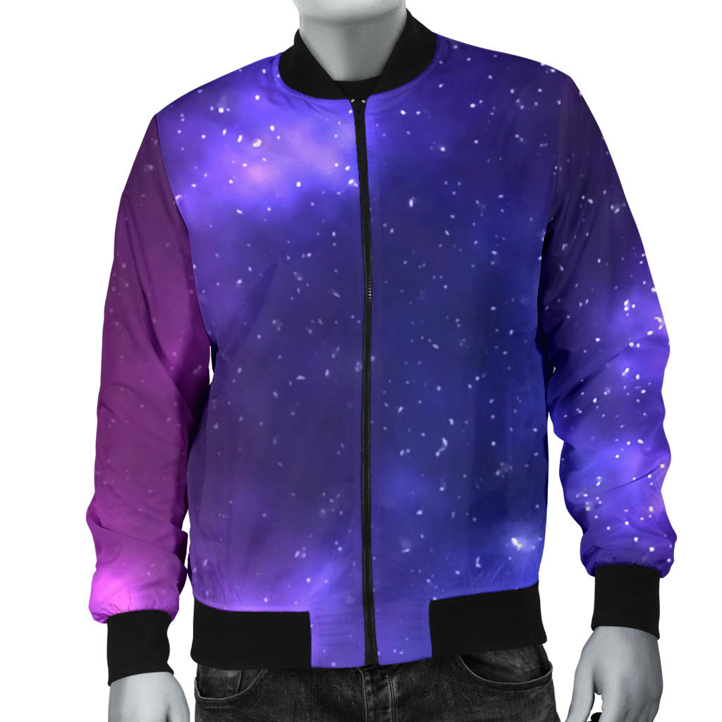 Celestial Purple Blue Galaxy Men Bomber Jacket