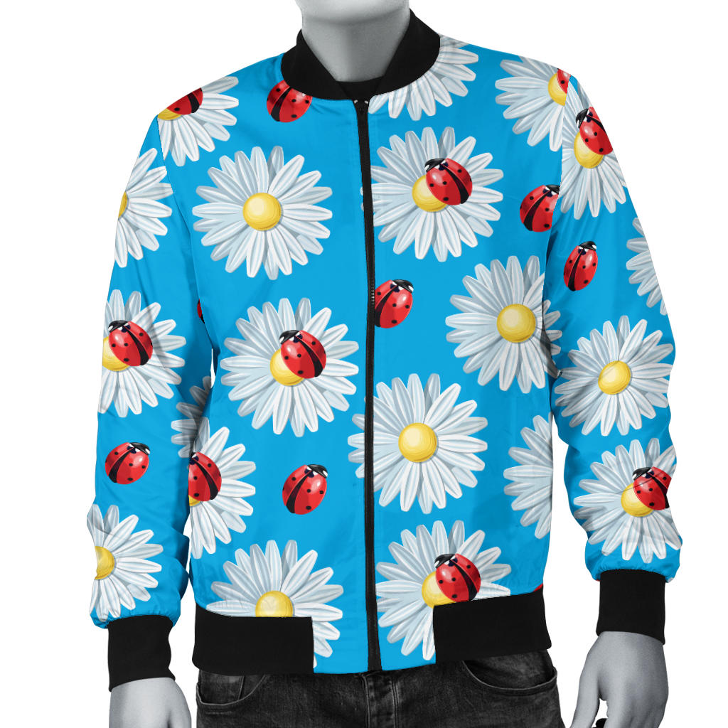 Ladybug with Daisy Themed Print Pattern Men Bomber Jacket