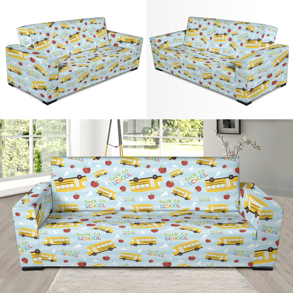 School Bus Back To School Print Design LKS303 Sofa Slipcover