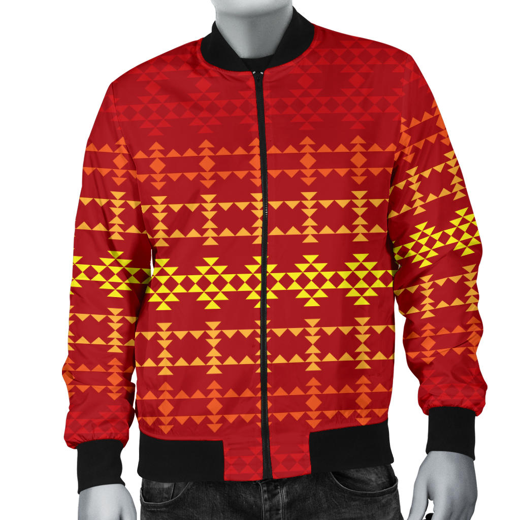 Southwest Red Gold Design Themed Print Men Bomber Jacket