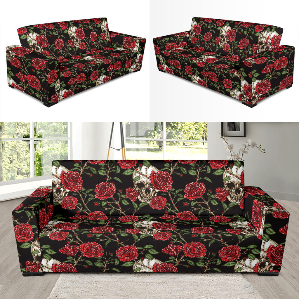 Skull And Roses Print Design LKS303 Sofa Slipcover
