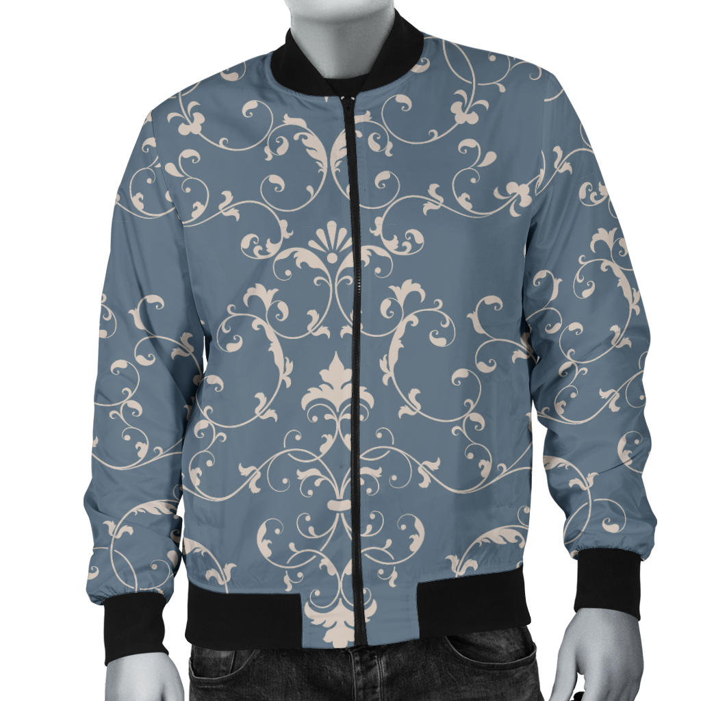 Damask Elegant Teal Print Pattern Men Bomber Jacket