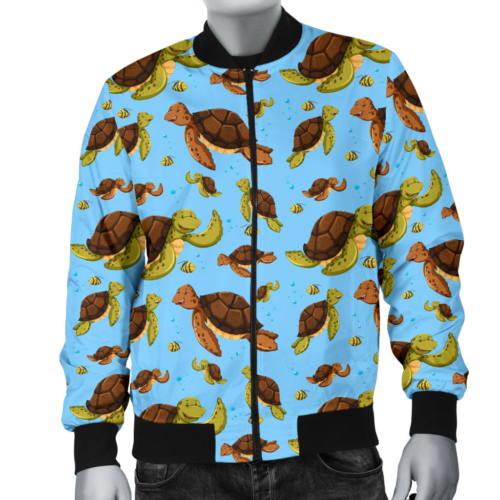 Hello Sea Turtle Print Pattern Men Bomber Jacket