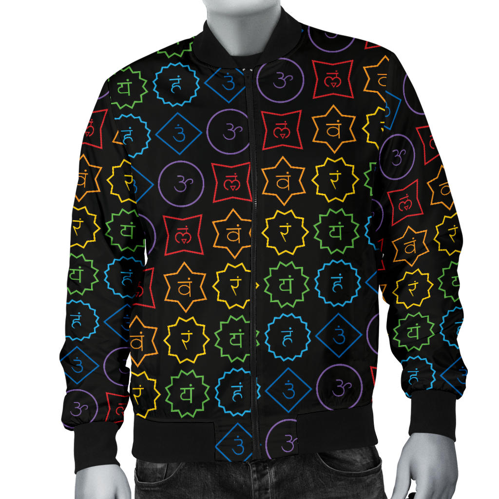 Chakra Colorful Symbol Pattern Men Bomber Jacket