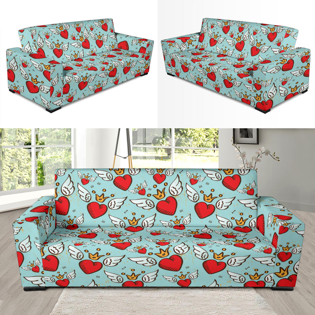 Angel Wings Heart Pattern Print Design 02 Sofa Slipcover