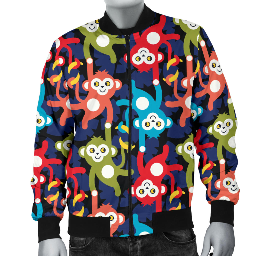 Monkey Colorful Design Themed Print Men Bomber Jacket