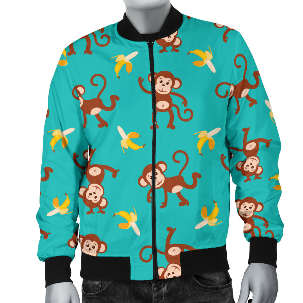 Monkey Banana Design Themed Print Men Bomber Jacket