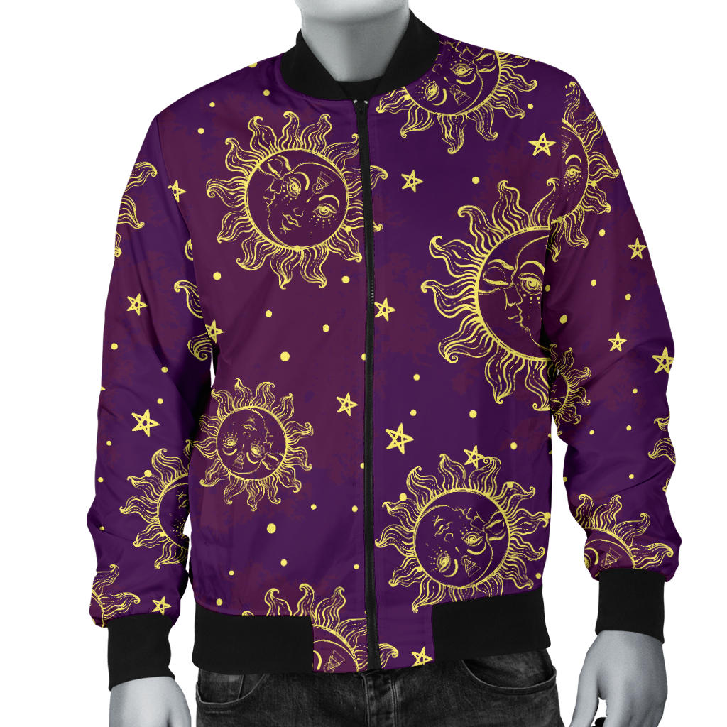 Sun Moon Star Design Themed Print Men Bomber Jacket