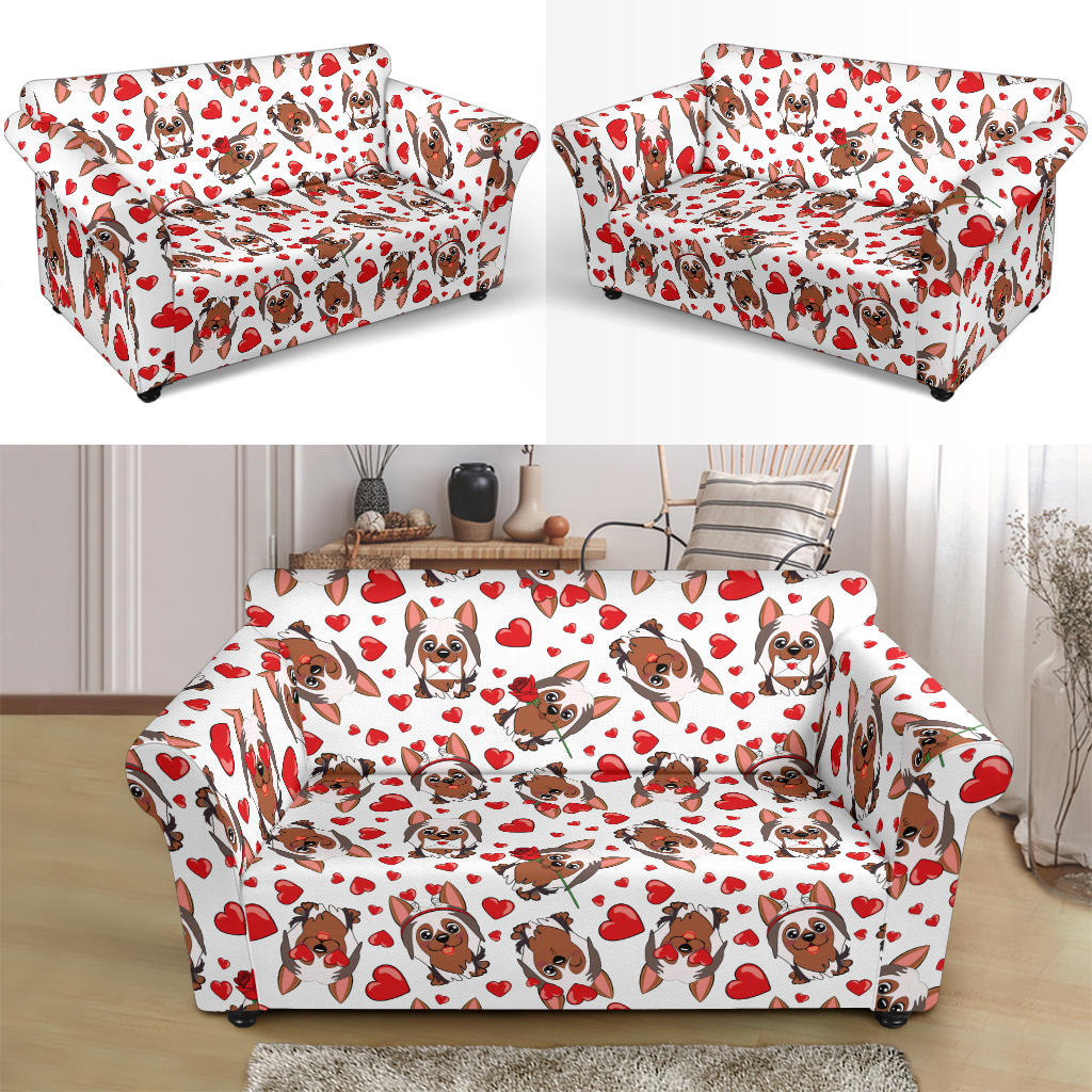 Silky Terriers Heart Print Design LKS302 Loveseat Couch Slipcover