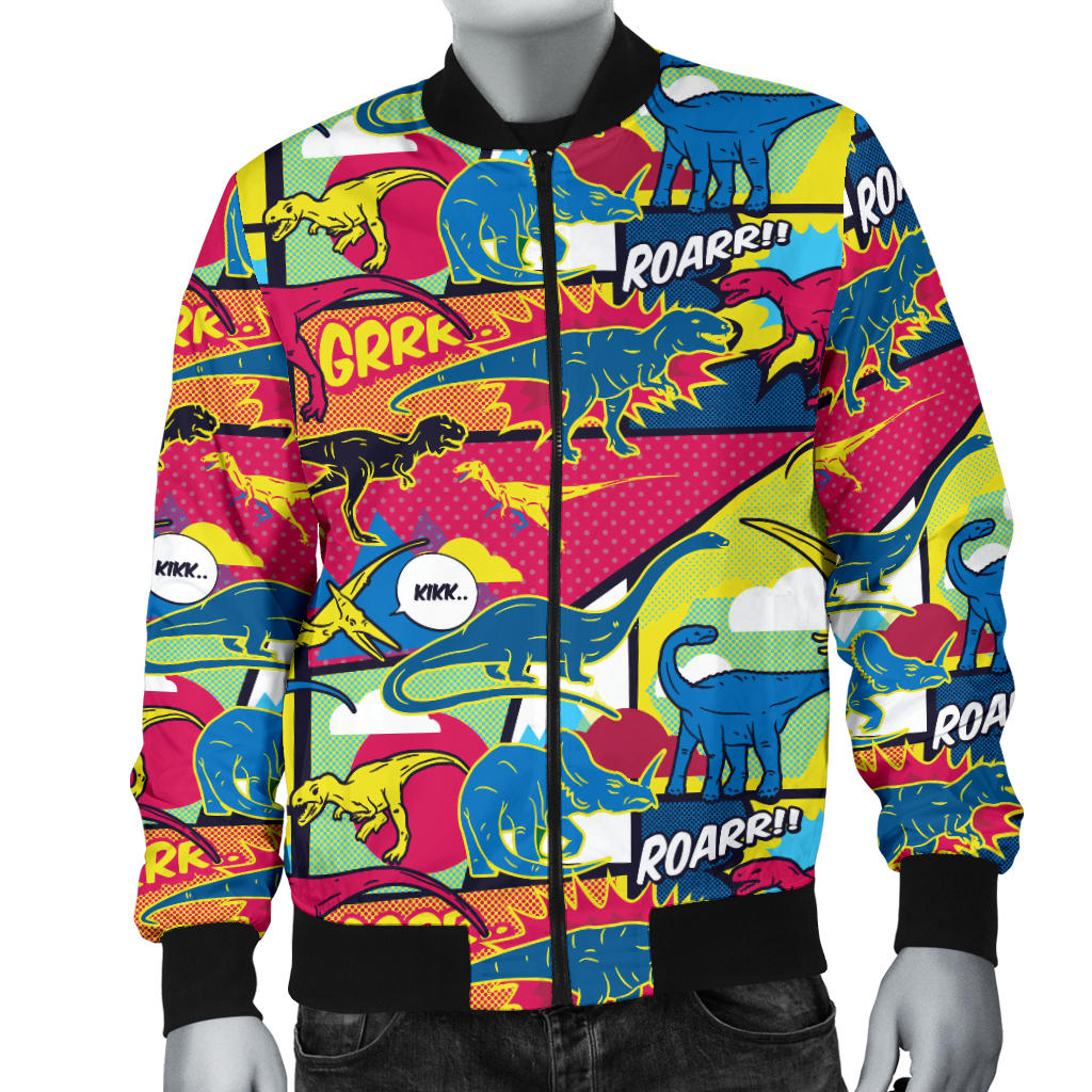 Dinosaur Comic Pop Art Style Men Bomber Jacket