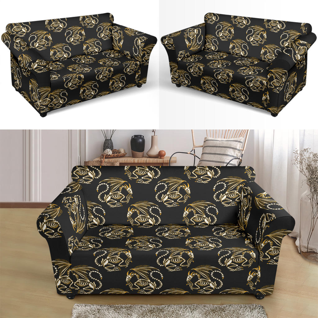 Skeleton Dragon Print Design LKS306 Loveseat Couch Slipcover