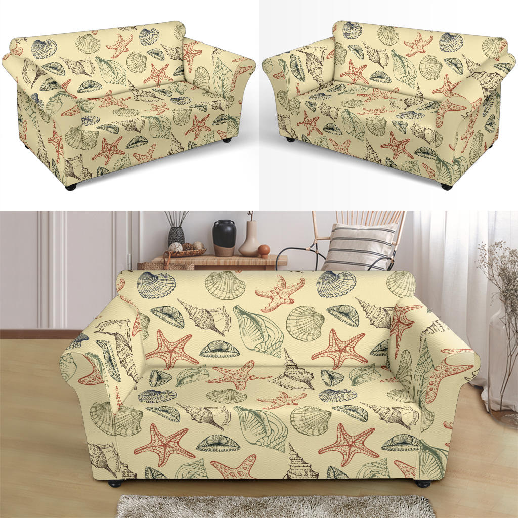 Seashell Print Design LKS305 Loveseat Couch Slipcover