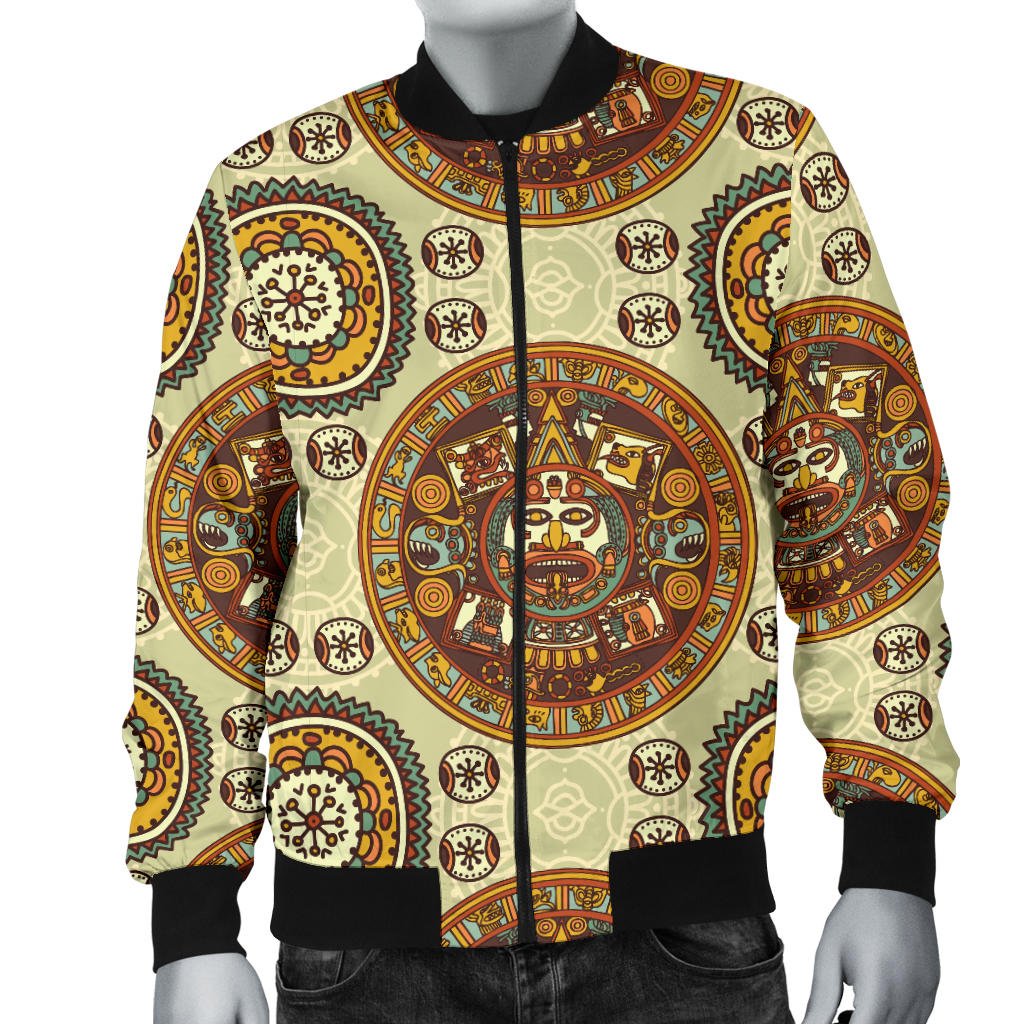 Calendar Aztec Themed Print Pattern Men Bomber Jacket