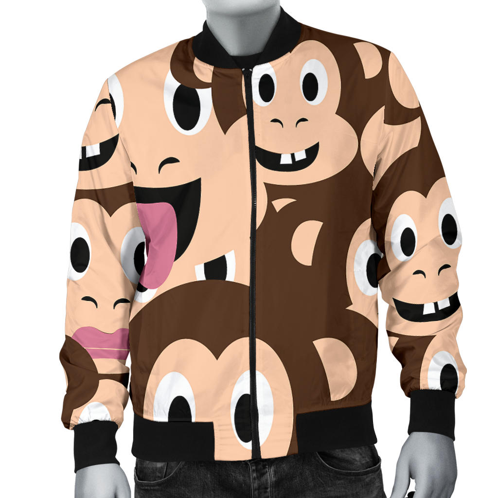 Emoji Monkey Print Pattern Men Bomber Jacket