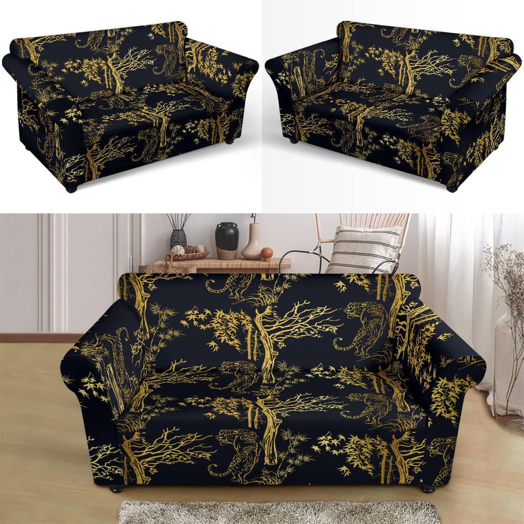 Tiger Gold Print Design LKS307 Loveseat Couch Slipcover